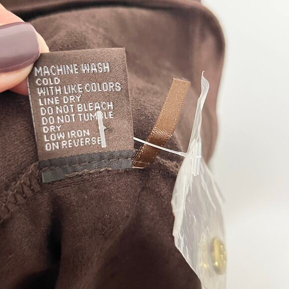 J. McLaughlin Womens Clio Top Large Brown Mocha Suede Button Mock Neck Classic - Picture 12 of 12